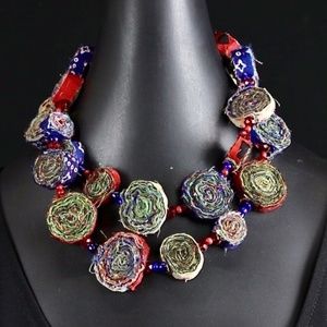 Kantha Cloth and Bead Necklace